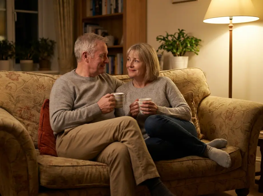 A couple relaxed together at home in the evening